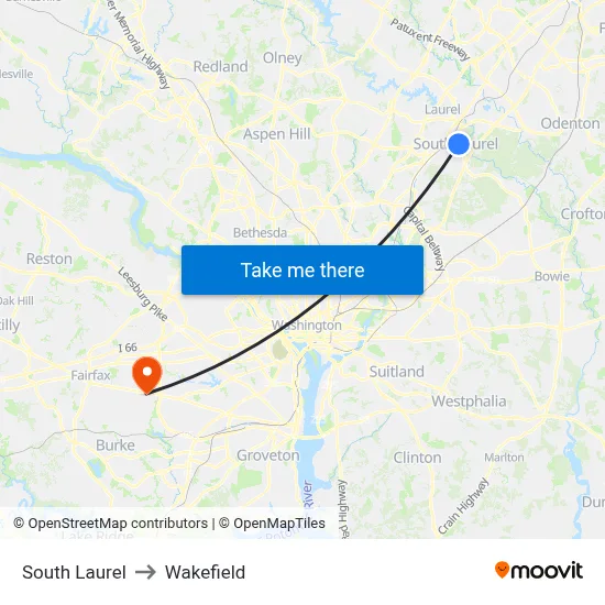 South Laurel to Wakefield map