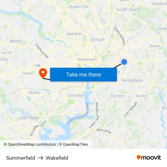 Summerfield to Wakefield map