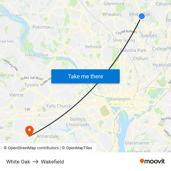White Oak to Wakefield map