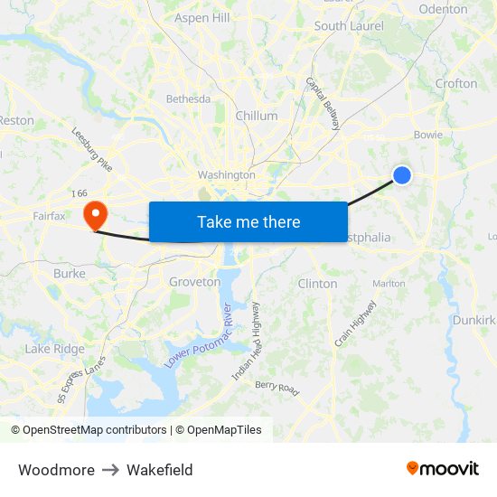 Woodmore to Wakefield map