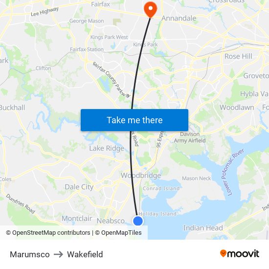 Marumsco to Wakefield map