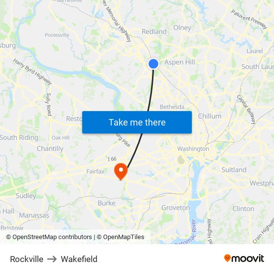 Rockville to Wakefield map