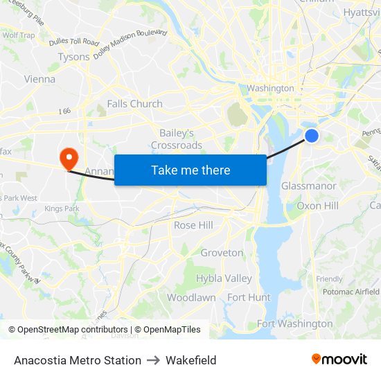 Anacostia Metro Station to Wakefield map