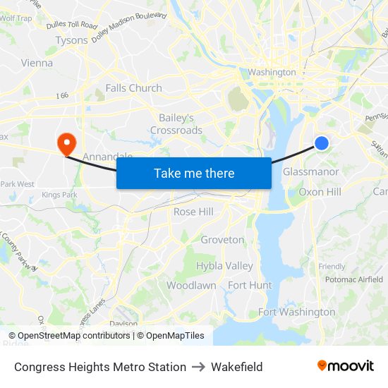 Congress Heights Metro Station to Wakefield map