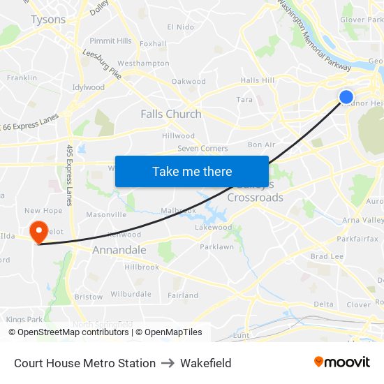 Court House Metro Station to Wakefield map