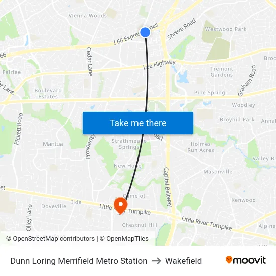 Dunn Loring Merrifield Metro Station to Wakefield map