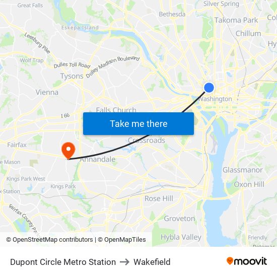 Dupont Circle Metro Station to Wakefield map