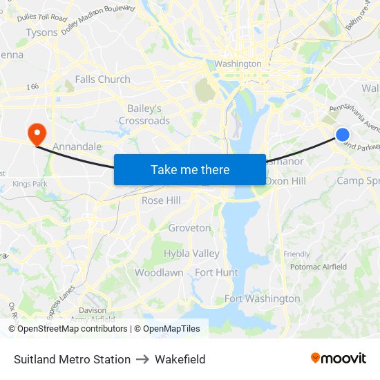 Suitland Metro Station to Wakefield map