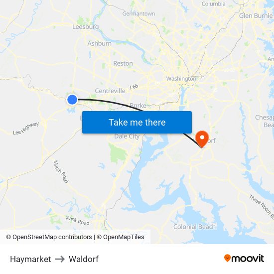 Haymarket to Waldorf map