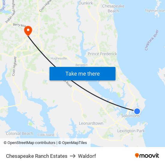 Chesapeake Ranch Estates to Waldorf map