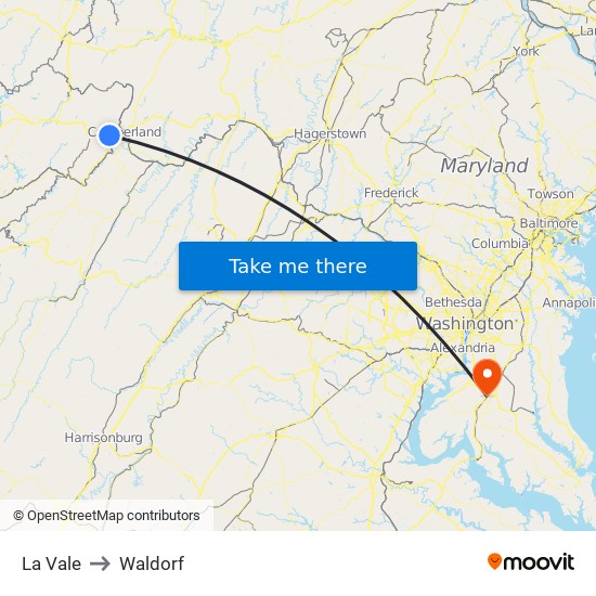 La Vale to Waldorf map