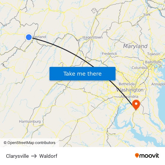 Clarysville to Waldorf map