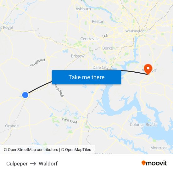 Culpeper to Waldorf map