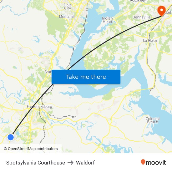 Spotsylvania Courthouse to Waldorf map