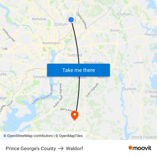 Prince George's County to Waldorf map