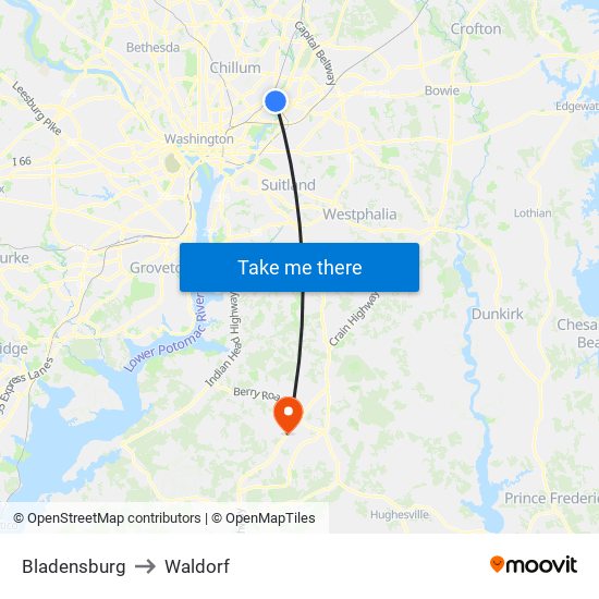 Bladensburg to Waldorf map