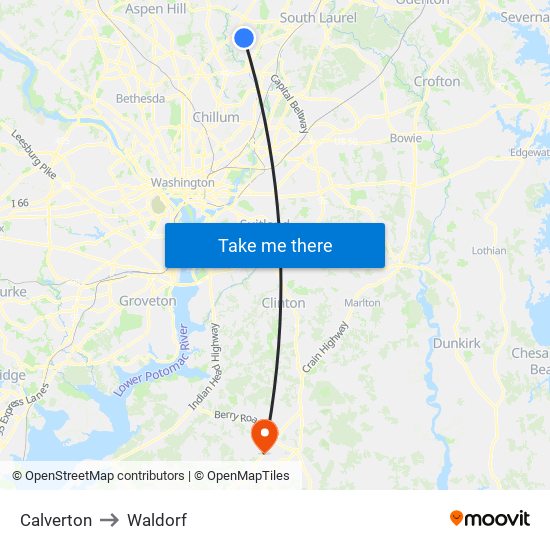 Calverton to Waldorf map