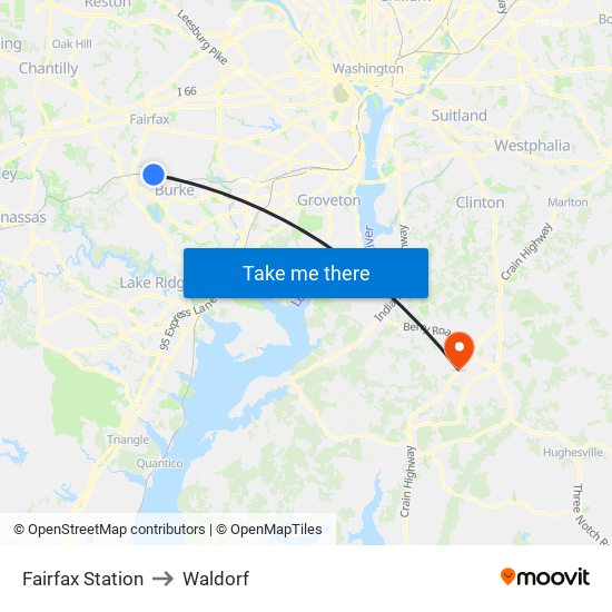 Fairfax Station to Waldorf map