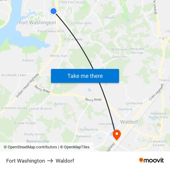 Fort Washington to Waldorf map