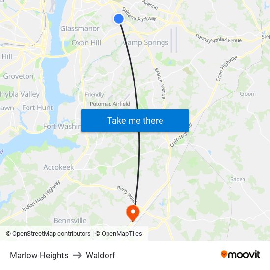 Marlow Heights to Waldorf map