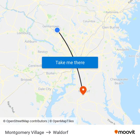 Montgomery Village to Waldorf map