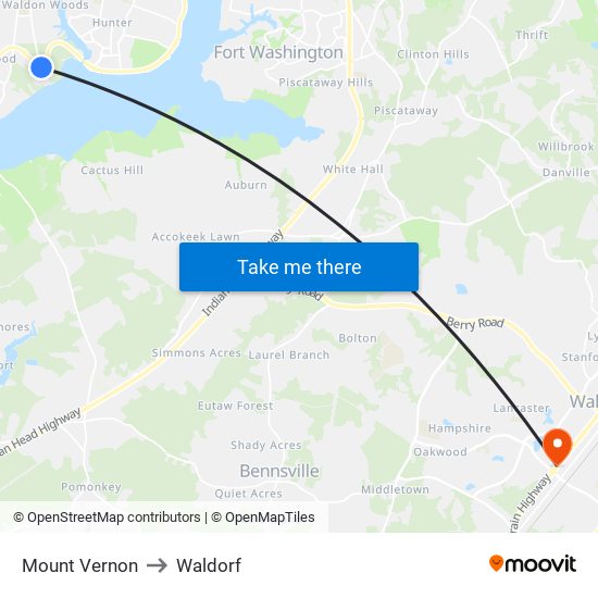 Mount Vernon to Waldorf map