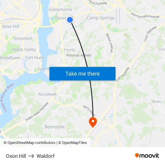 Oxon Hill to Waldorf map