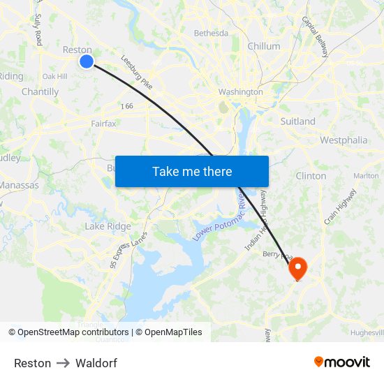 Reston to Waldorf map