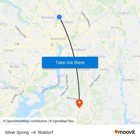 Silver Spring to Waldorf map