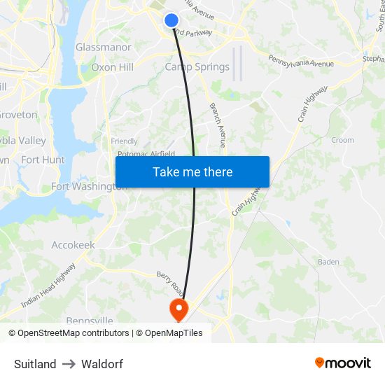 Suitland to Waldorf map