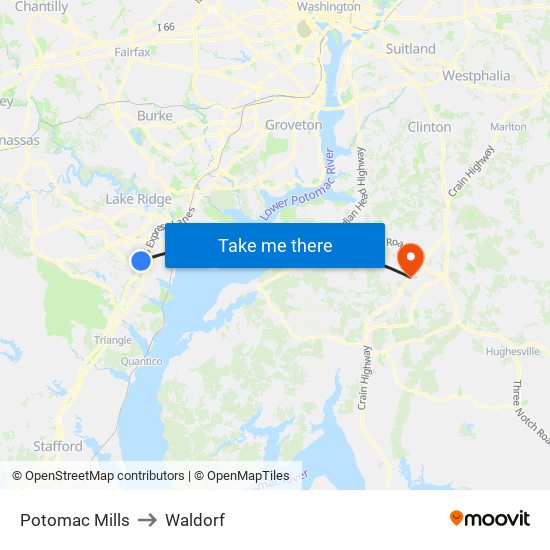 Potomac Mills to Waldorf map