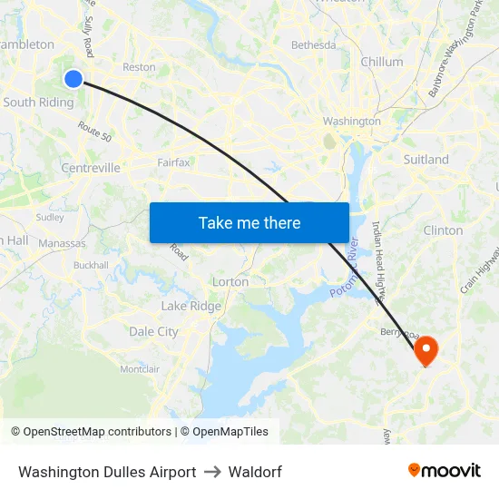 Washington Dulles Airport to Waldorf map