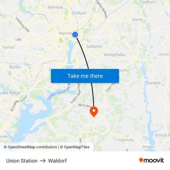 Union Station to Waldorf map