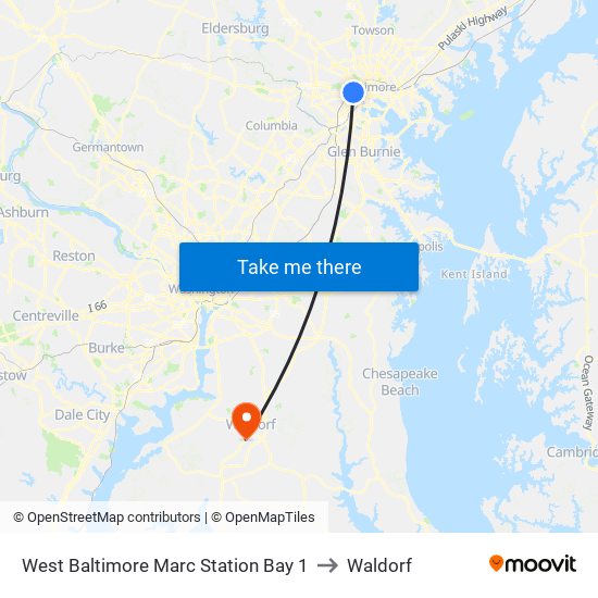 West Baltimore Marc Station Bay 1 to Waldorf map