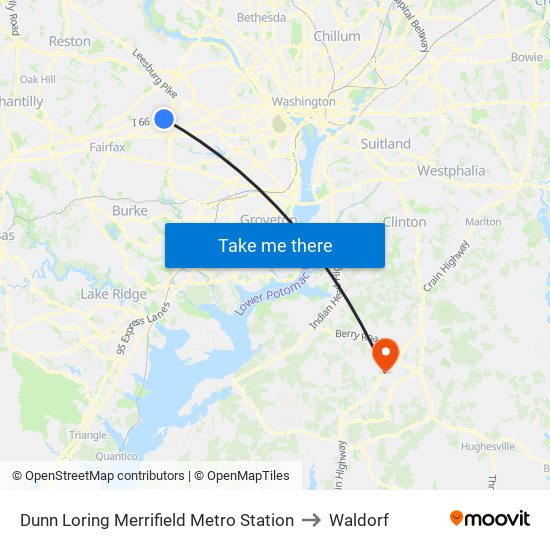 Dunn Loring Merrifield Metro Station to Waldorf map