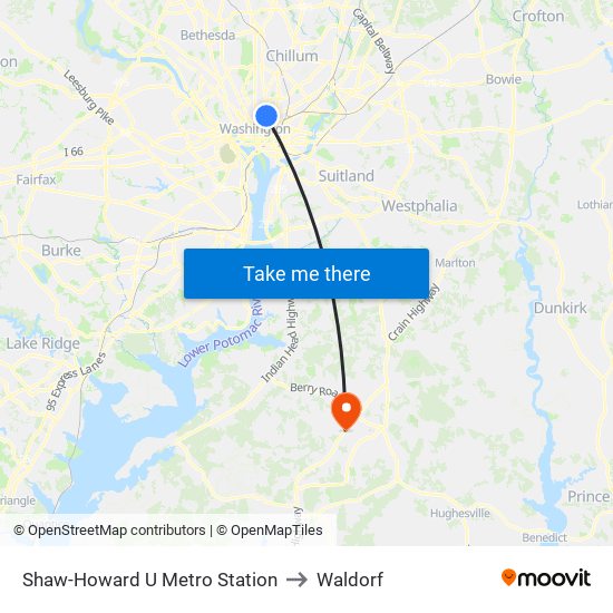 Shaw-Howard U Metro Station to Waldorf map