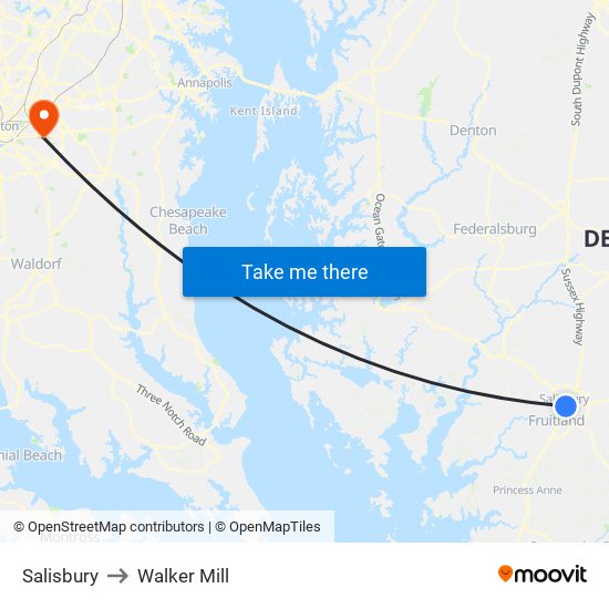 Salisbury to Walker Mill map