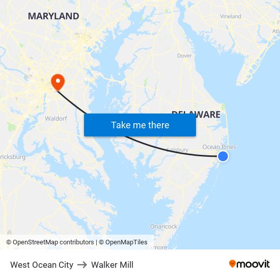 West Ocean City to Walker Mill map