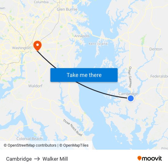 Cambridge to Walker Mill map