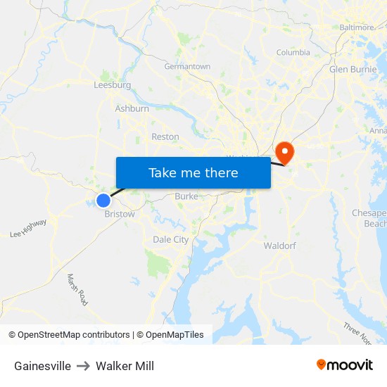 Gainesville to Walker Mill map