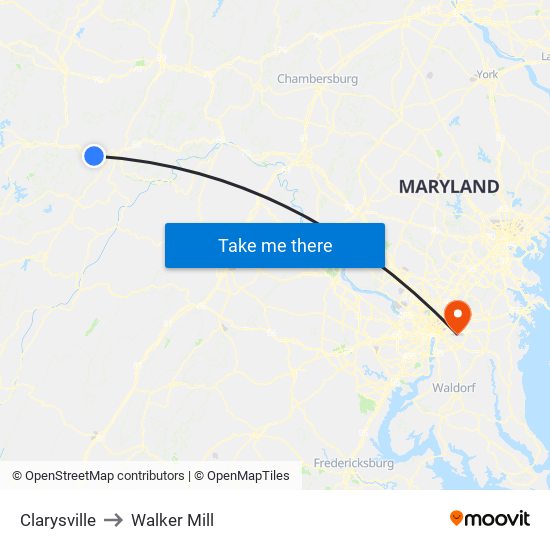 Clarysville to Walker Mill map