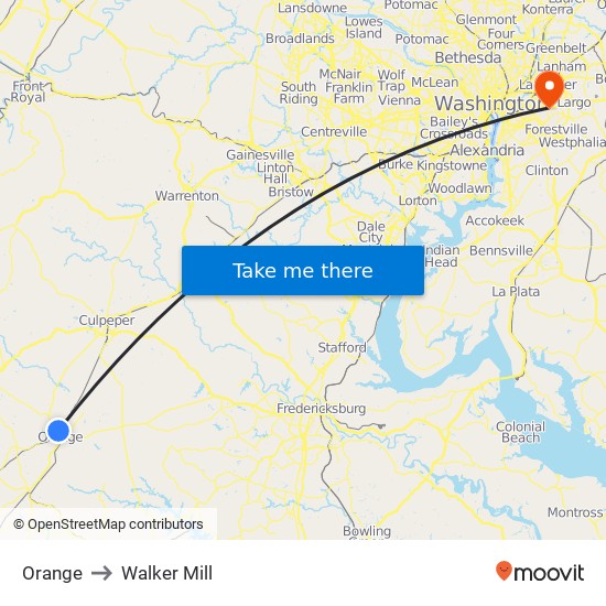 Orange to Walker Mill map