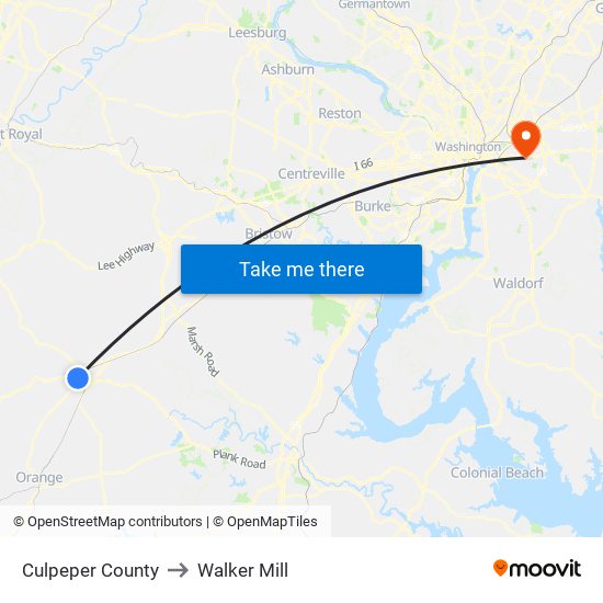 Culpeper County to Walker Mill map