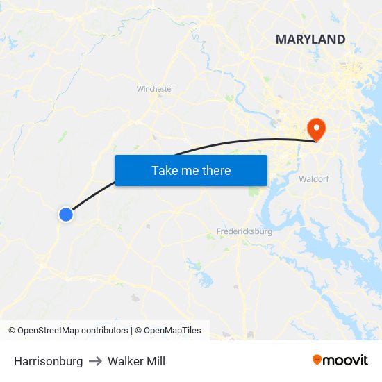 Harrisonburg to Walker Mill map