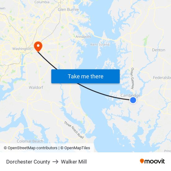 Dorchester County to Walker Mill map