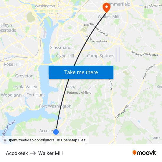 Accokeek to Walker Mill map