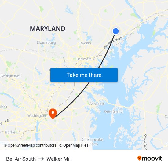 Bel Air South to Walker Mill map