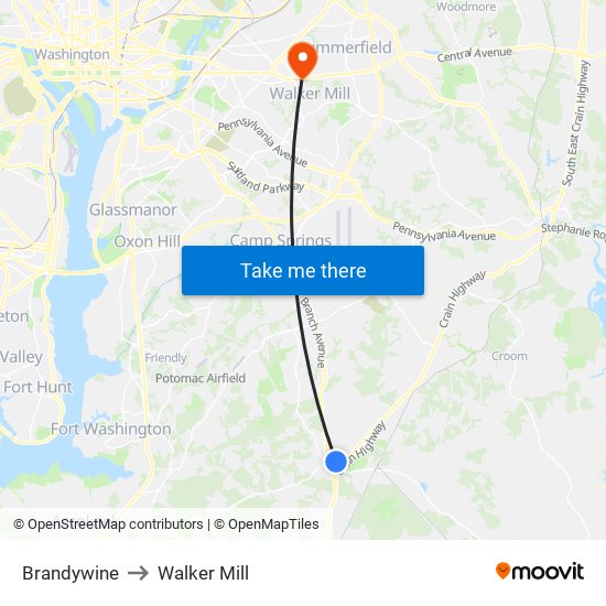 Brandywine to Walker Mill map