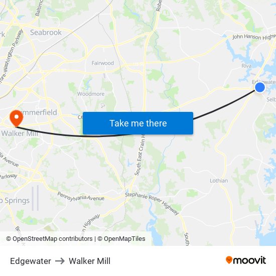 Edgewater to Walker Mill map