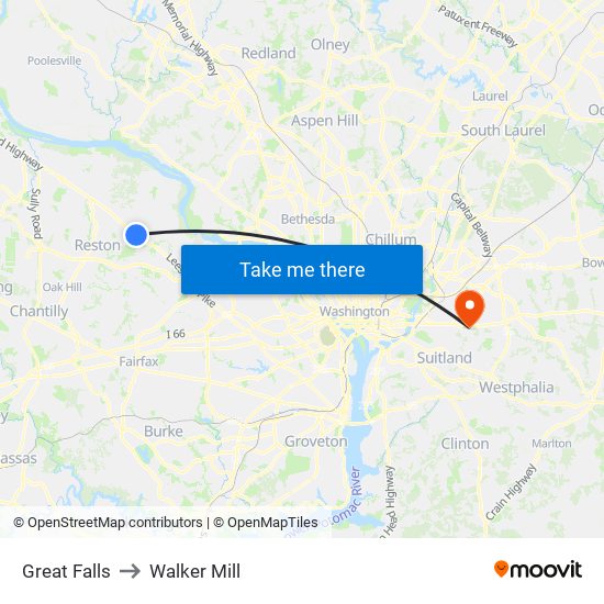 Great Falls to Walker Mill map